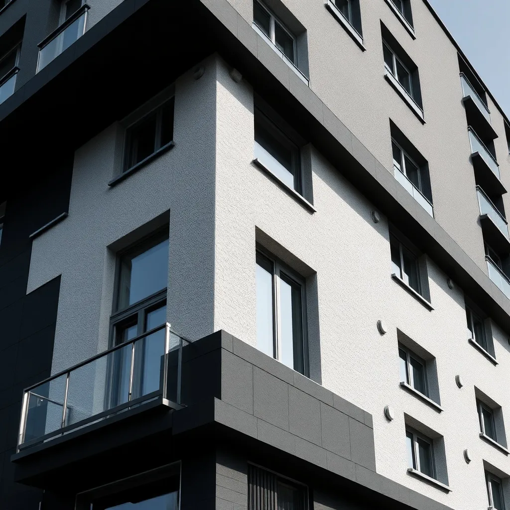 A high-contrast architectural photo of a modern residential