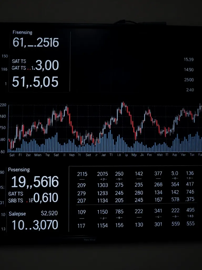 Professional financial charts and numbers on a dark screen,